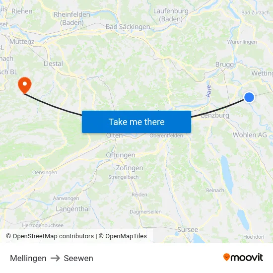 Mellingen to Seewen map