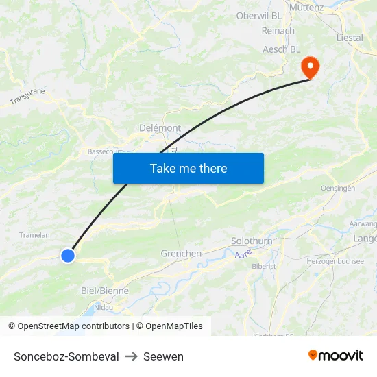 Sonceboz-Sombeval to Seewen map