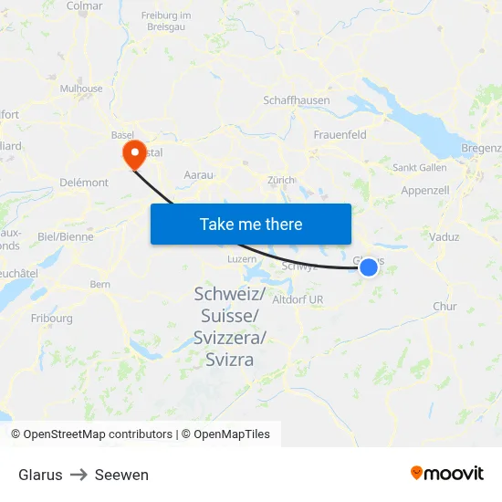 Glarus to Seewen map