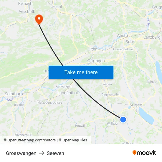 Grosswangen to Seewen map