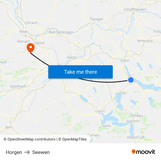 Horgen to Seewen map
