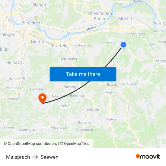 Maisprach to Seewen map
