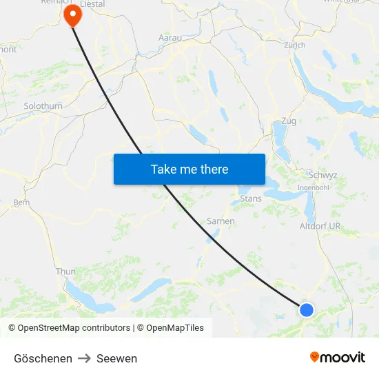 Göschenen to Seewen map