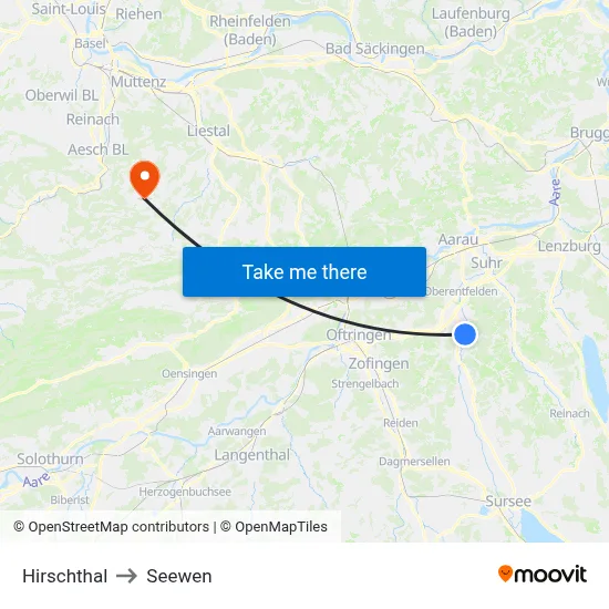 Hirschthal to Seewen map