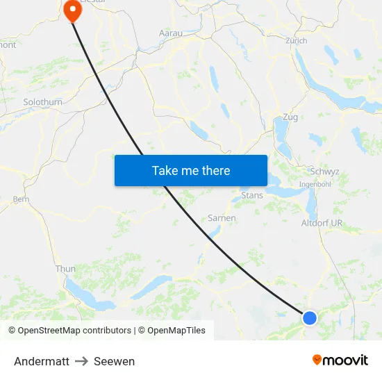 Andermatt to Seewen map