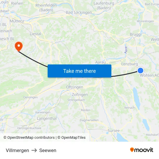 Villmergen to Seewen map