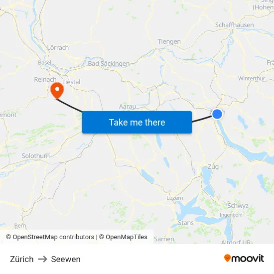 Zürich to Seewen map