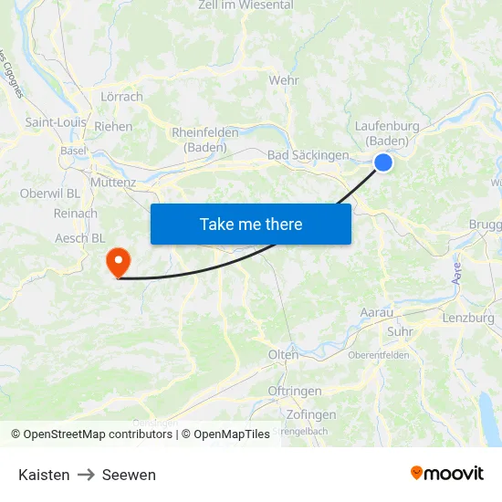 Kaisten to Seewen map