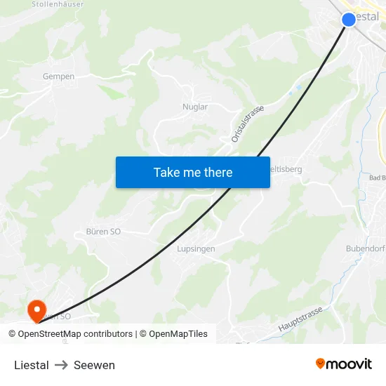 Liestal to Seewen map