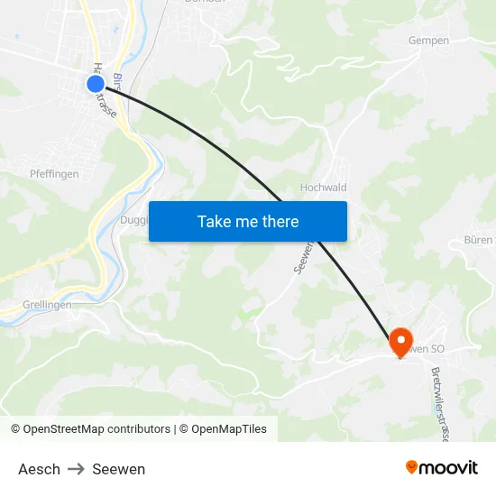 Aesch to Seewen map
