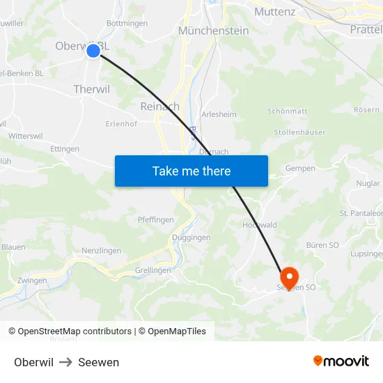 Oberwil to Seewen map