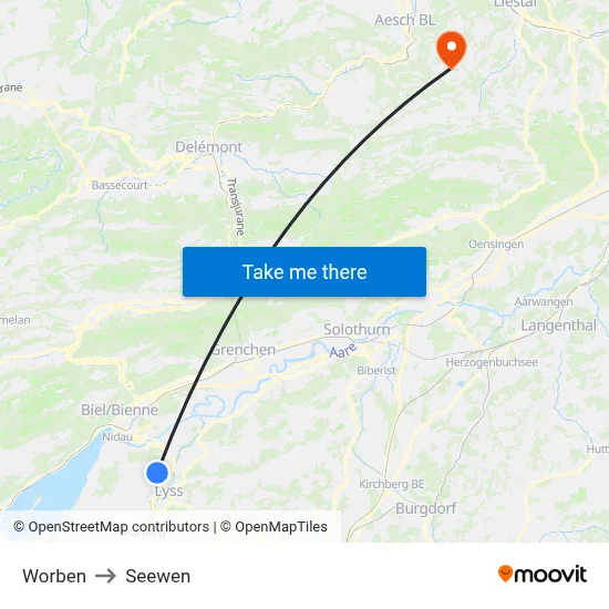 Worben to Seewen map