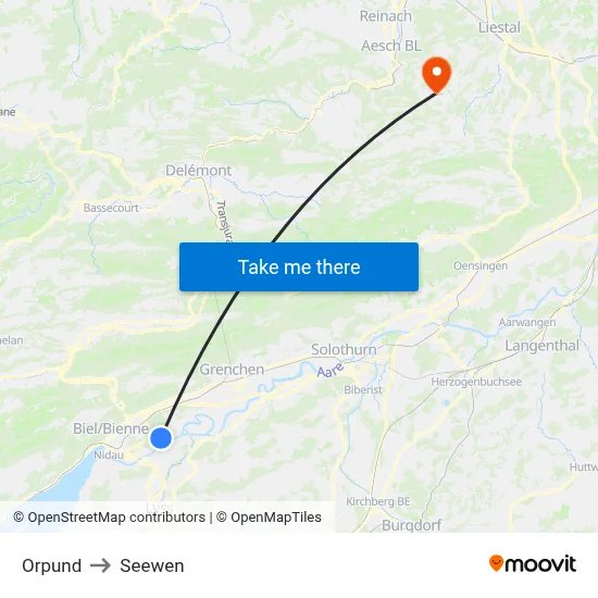 Orpund to Seewen map