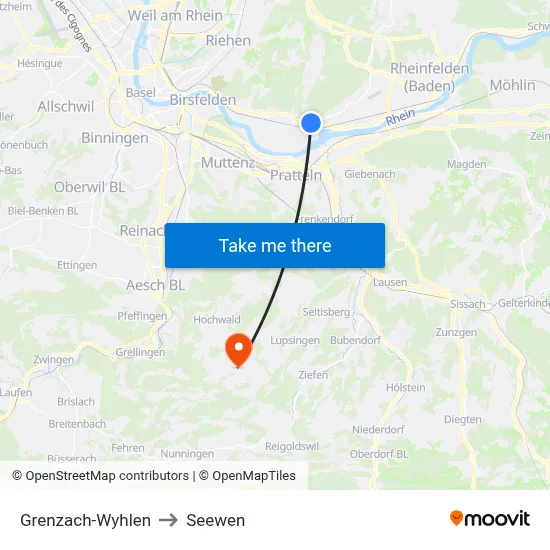 Grenzach-Wyhlen to Seewen map