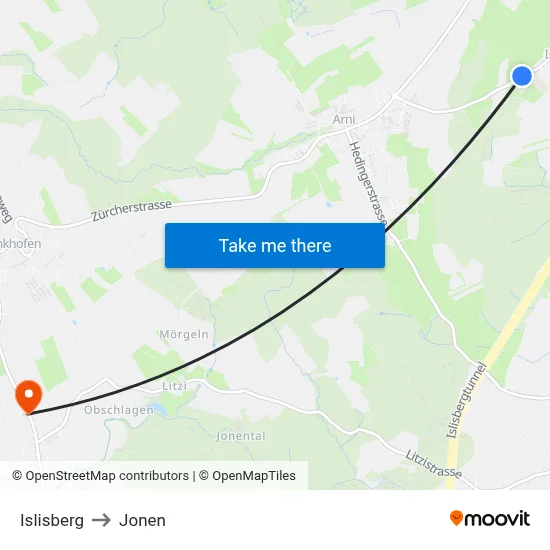 Islisberg to Jonen map