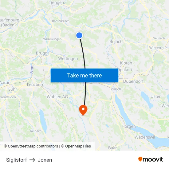Siglistorf to Jonen map