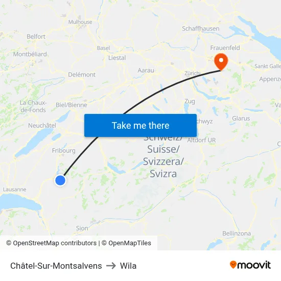 Châtel-Sur-Montsalvens to Wila map