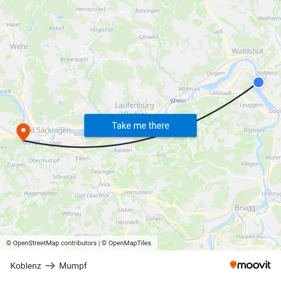 Koblenz to Mumpf map