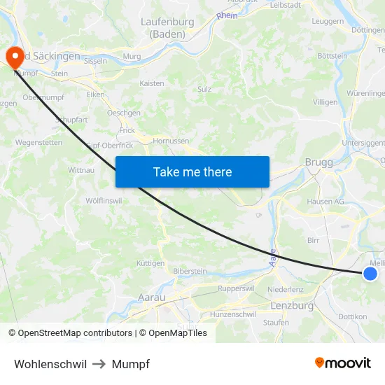 Wohlenschwil to Mumpf map