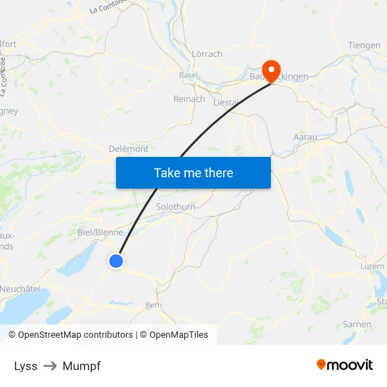 Lyss to Mumpf map