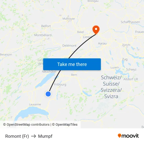 Romont (Fr) to Mumpf map