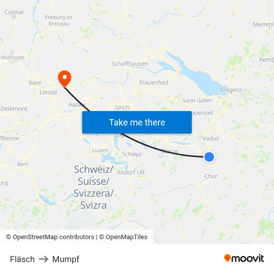 Fläsch to Mumpf map