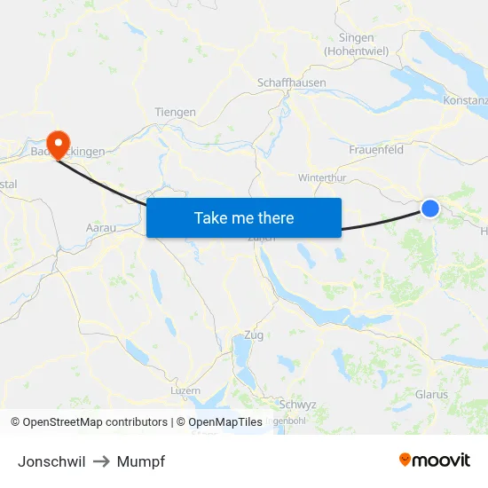 Jonschwil to Mumpf map