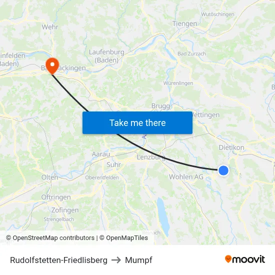Rudolfstetten-Friedlisberg to Mumpf map