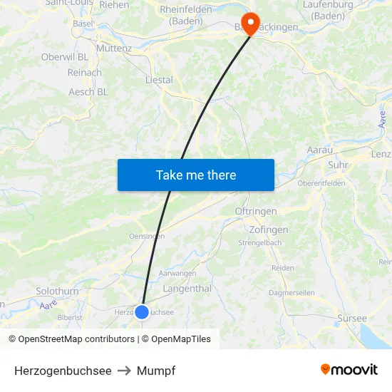 Herzogenbuchsee to Mumpf map