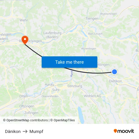 Dänikon to Mumpf map