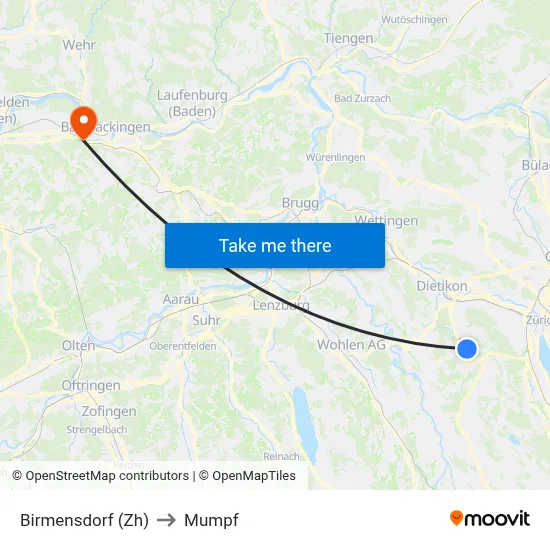 Birmensdorf (Zh) to Mumpf map