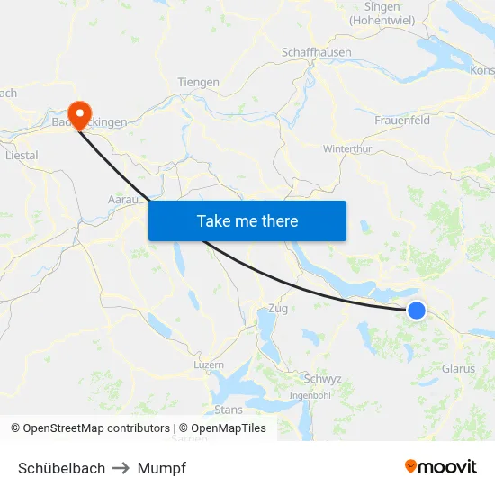 Schübelbach to Mumpf map