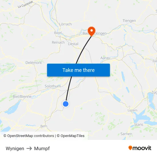 Wynigen to Mumpf map