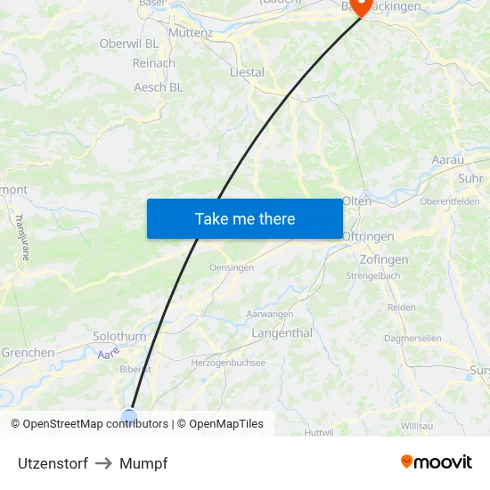 Utzenstorf to Mumpf map