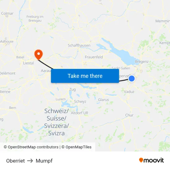 Oberriet to Mumpf map
