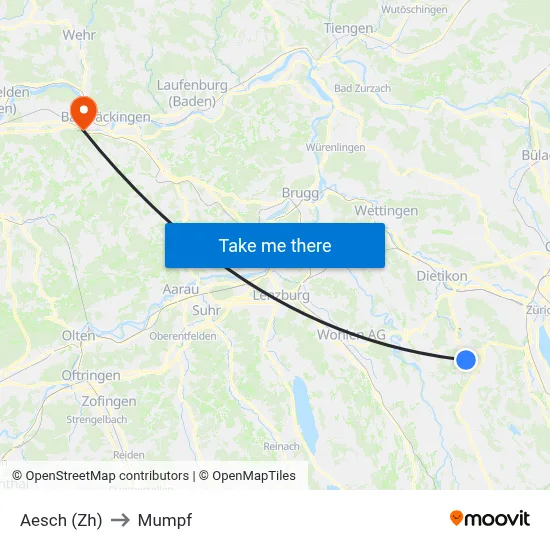 Aesch (Zh) to Mumpf map