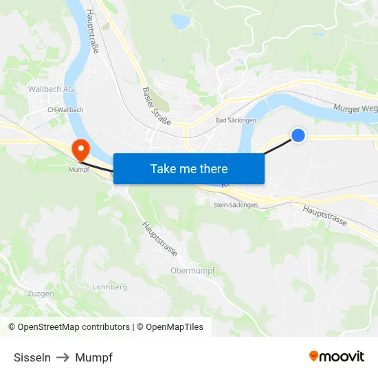 Sisseln to Mumpf map