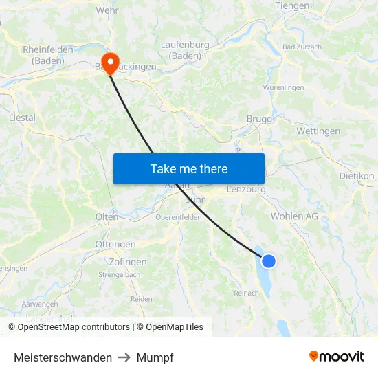 Meisterschwanden to Mumpf map