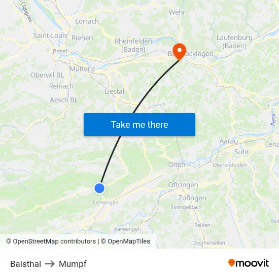Balsthal to Mumpf map