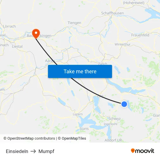 Einsiedeln to Mumpf map
