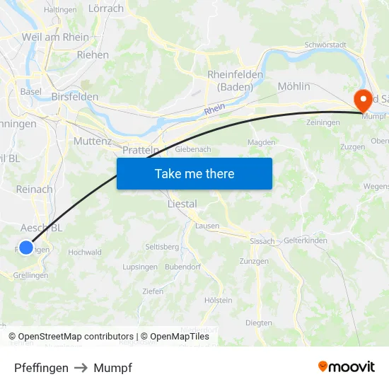 Pfeffingen to Mumpf map