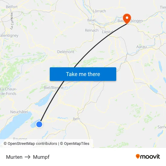 Murten to Mumpf map