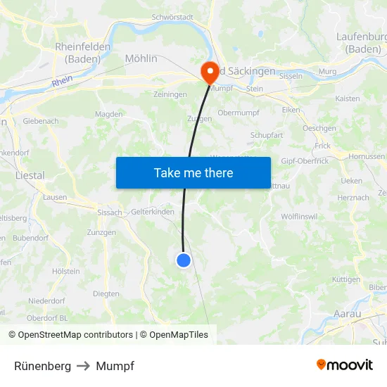 Rünenberg to Mumpf map
