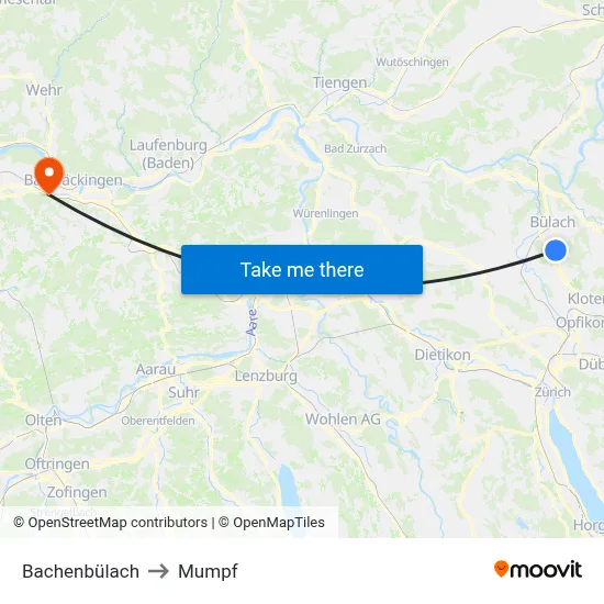 Bachenbülach to Mumpf map