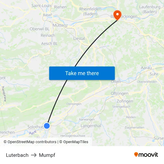 Luterbach to Mumpf map