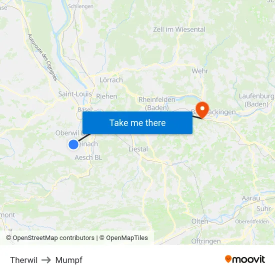 Therwil to Mumpf map