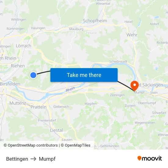 Bettingen to Mumpf map