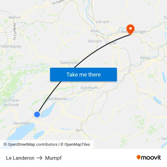 Le Landeron to Mumpf map