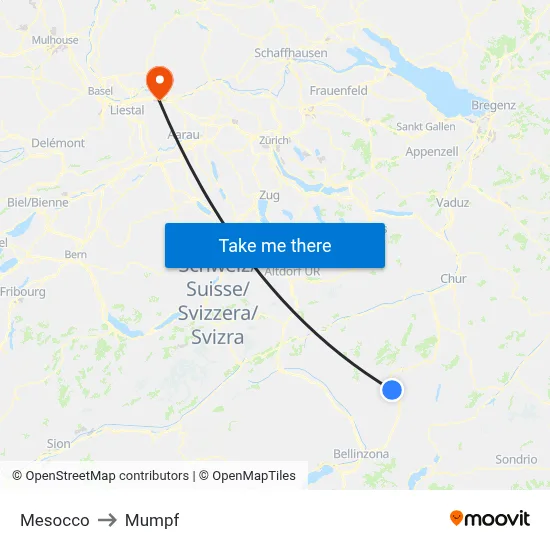 Mesocco to Mumpf map
