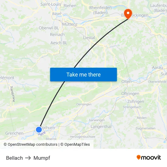 Bellach to Mumpf map